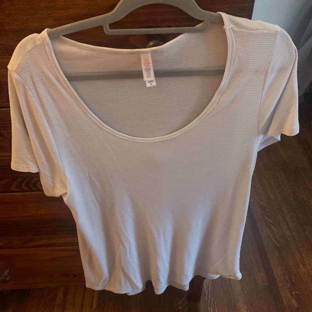 Lularoe Gray & White Striped Classic tee